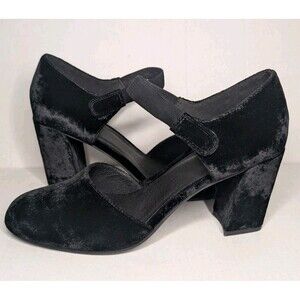 Eileen Fisher Malta Black Velvet Mary Janes Heels 3 Inch Heel Size US 9.5